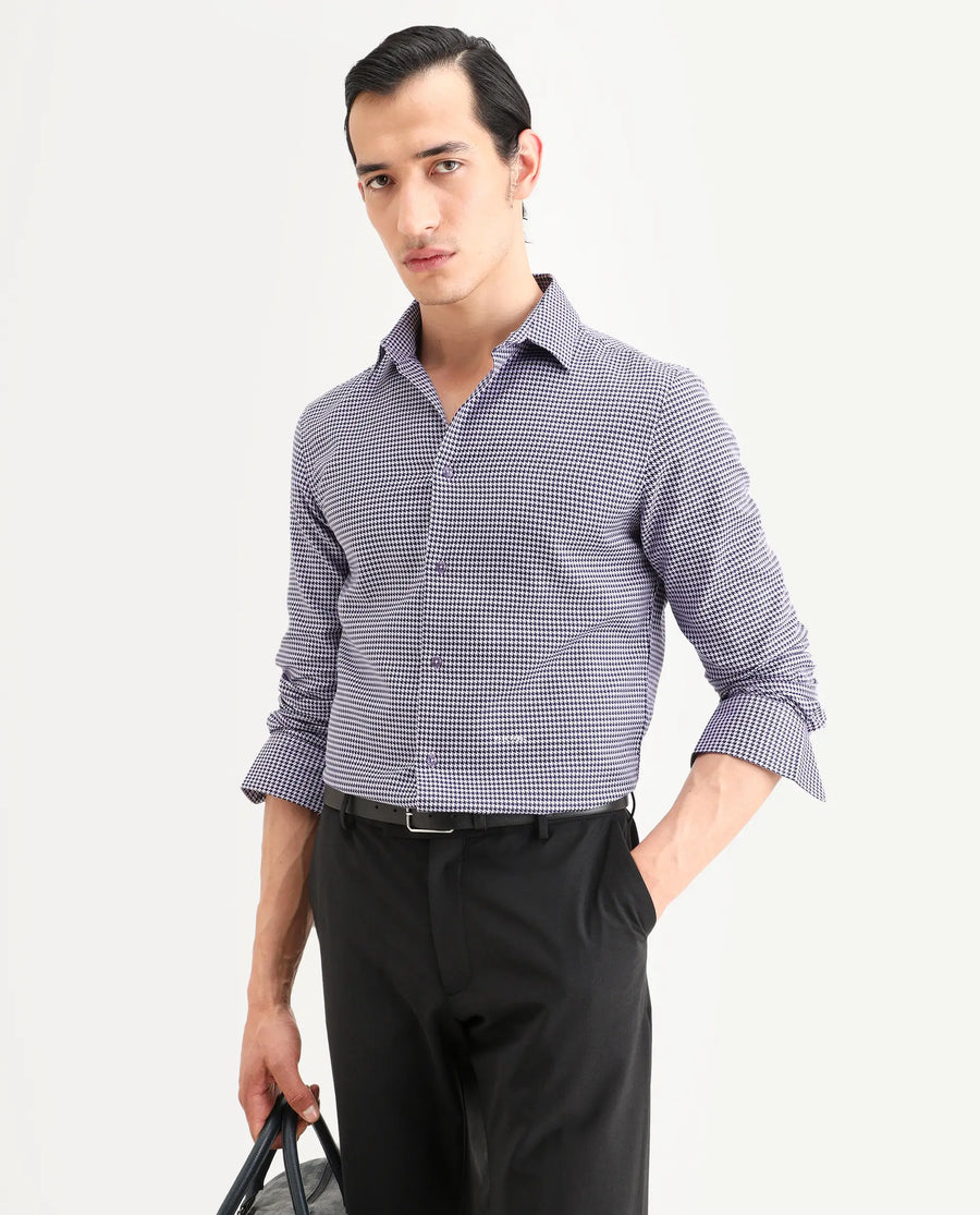 Rare Rabbit Men's Ghesto Purple Cotton Fabric Full Sleeve Spread Collar Regular Fit Checked Shirt