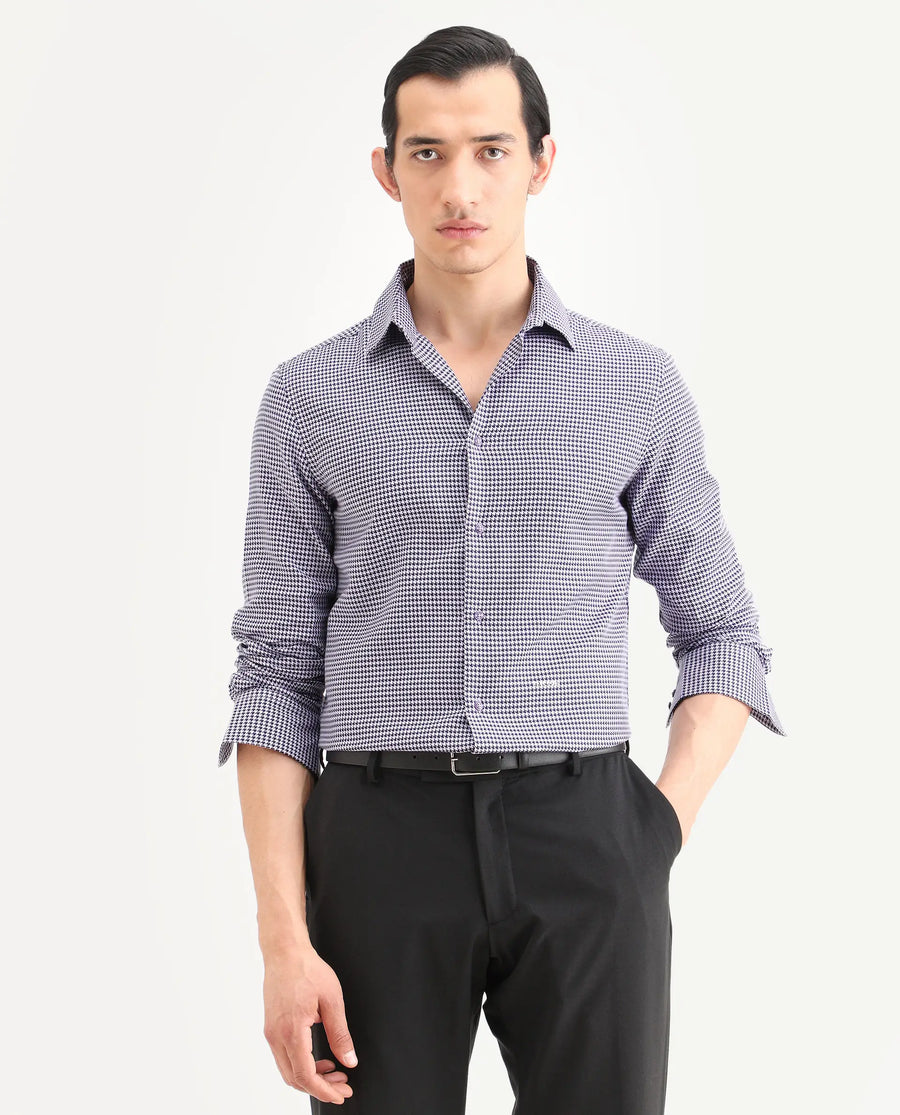 Rare Rabbit Men's Ghesto Purple Cotton Fabric Full Sleeve Spread Collar Regular Fit Checked Shirt