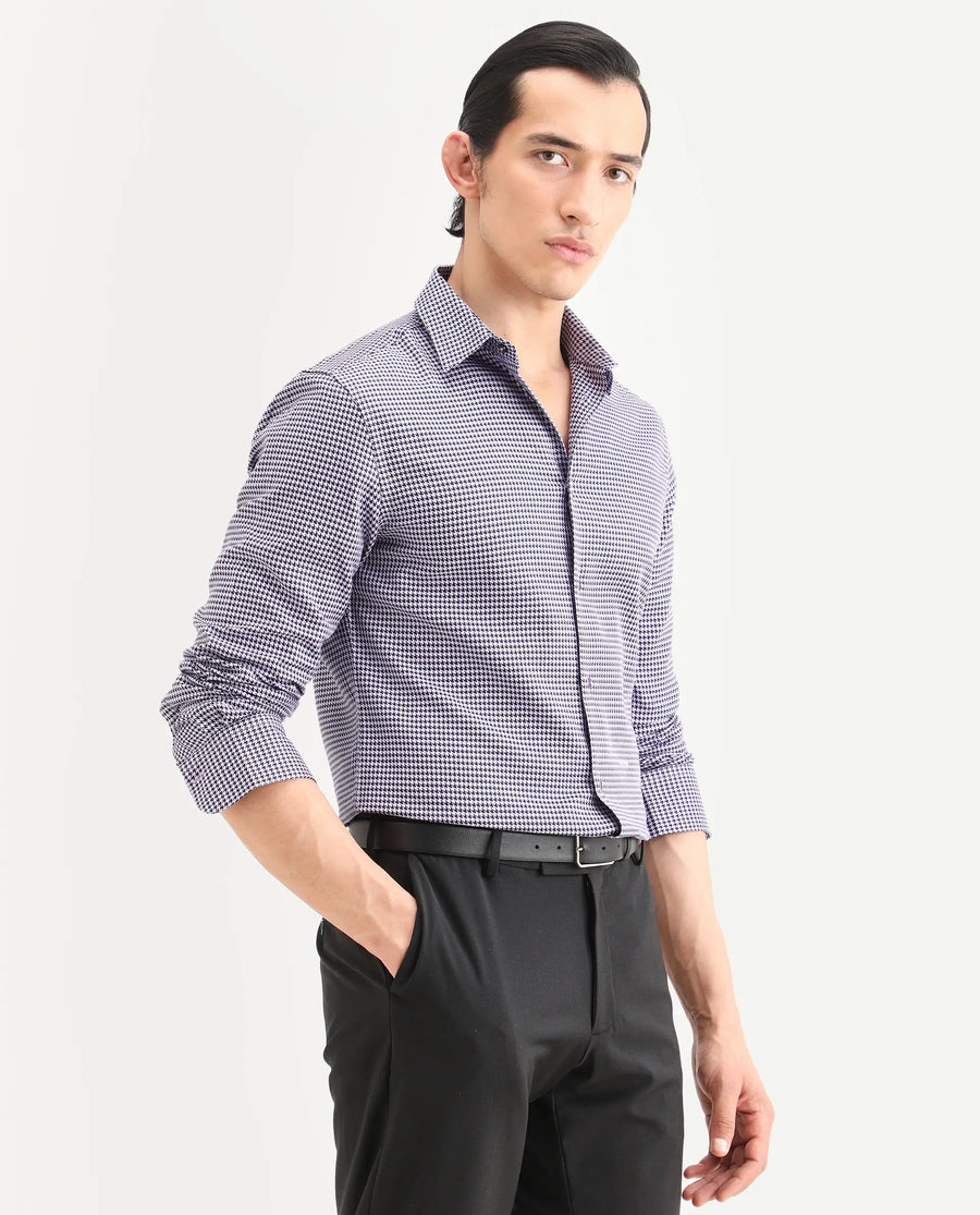 Rare Rabbit Men's Ghesto Purple Cotton Fabric Full Sleeve Spread Collar Regular Fit Checked Shirt