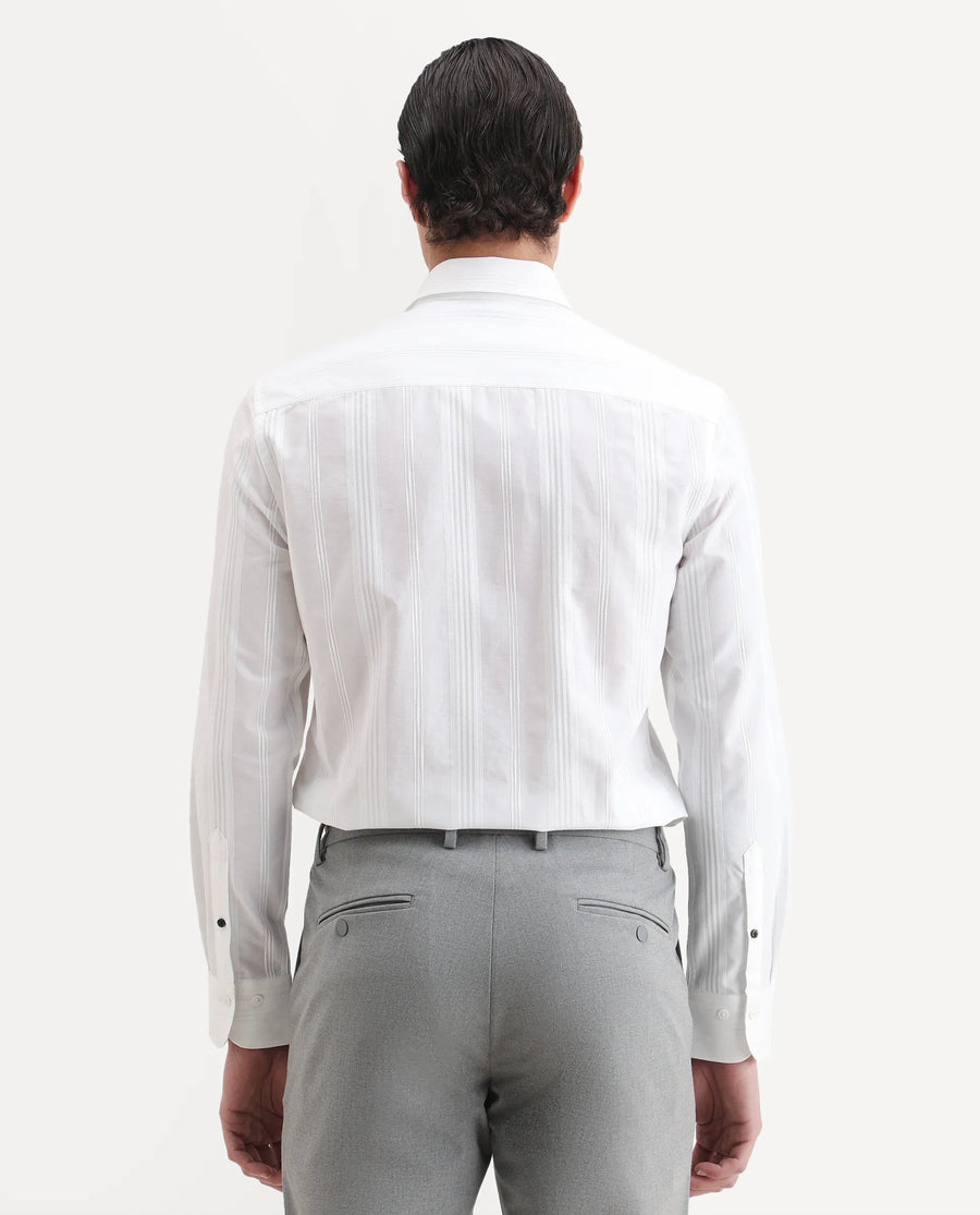 Rare Rabbit Men's Dobbler White Cotton Fabric Full Sleeve Spread Collar Regular Fit Striped Shirt