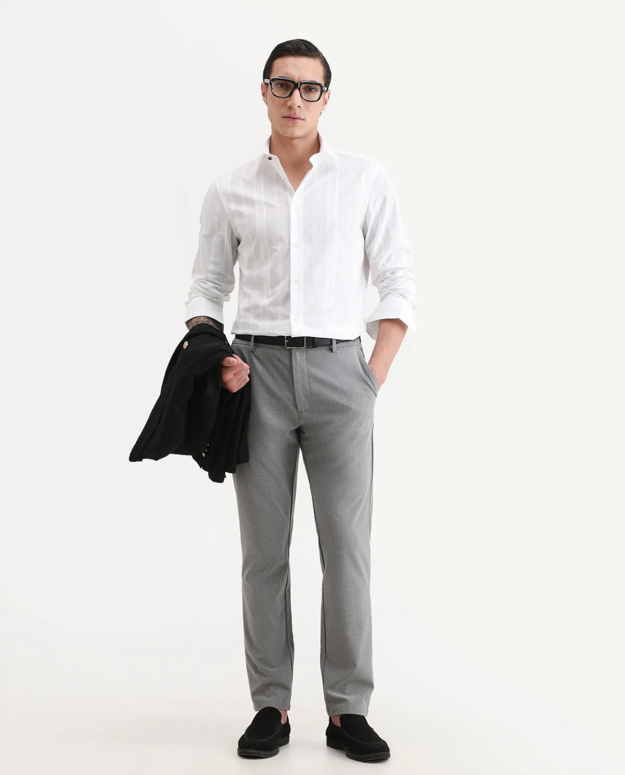 Rare Rabbit Men's Dobbler White Cotton Fabric Full Sleeve Spread Collar Regular Fit Striped Shirt