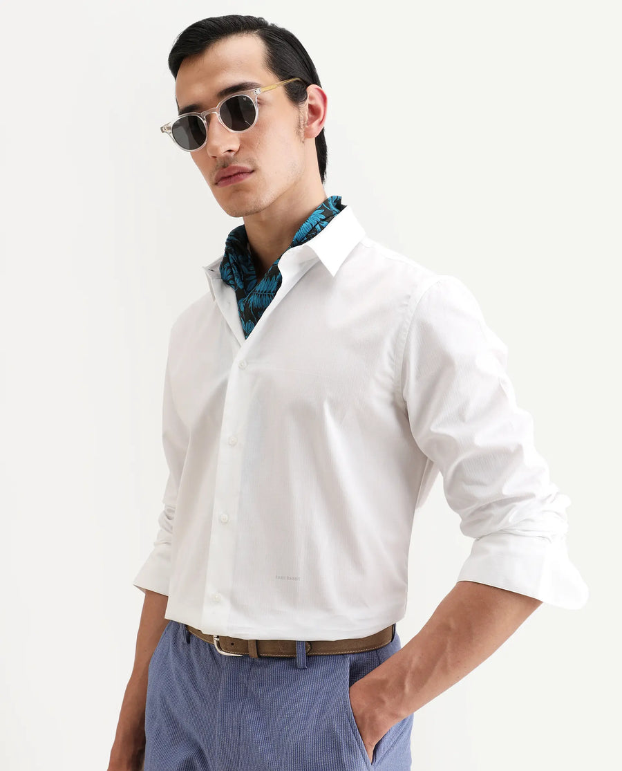 Rare Rabbit Men's Bains White Cotton Fabric Full Sleeve Spread Collar Regular Fit Plain Shirt