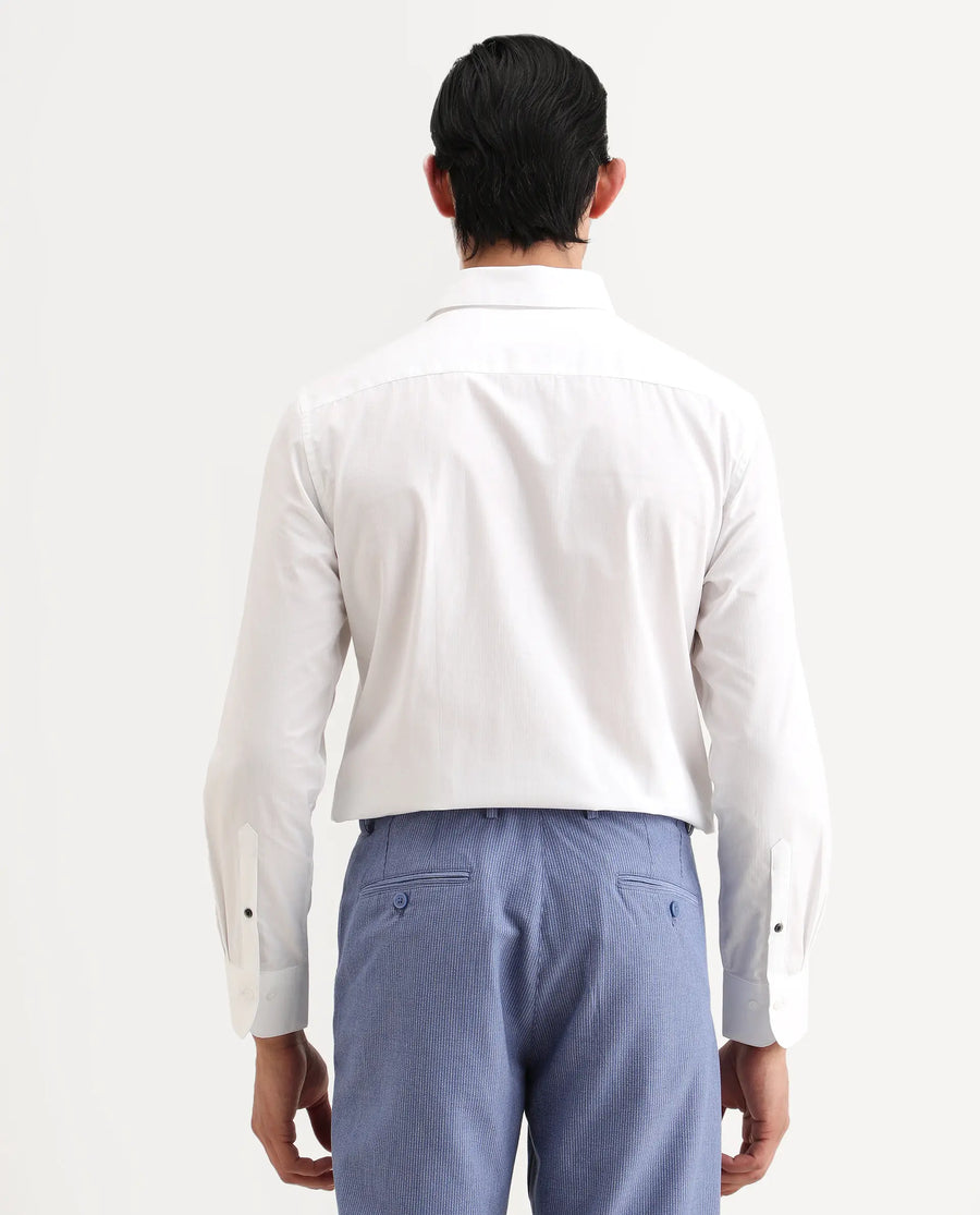 Rare Rabbit Men's Bains White Cotton Fabric Full Sleeve Spread Collar Regular Fit Plain Shirt