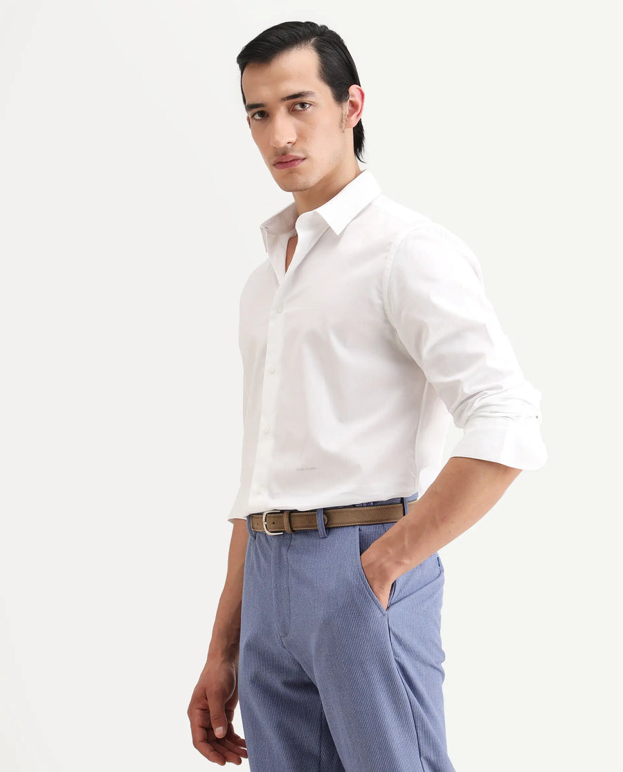 Rare Rabbit Men's Bains White Cotton Fabric Full Sleeve Spread Collar Regular Fit Plain Shirt