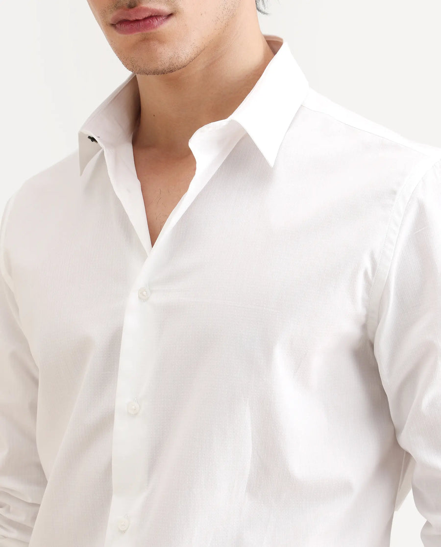 Rare Rabbit Men's Bains White Cotton Fabric Full Sleeve Spread Collar Regular Fit Plain Shirt