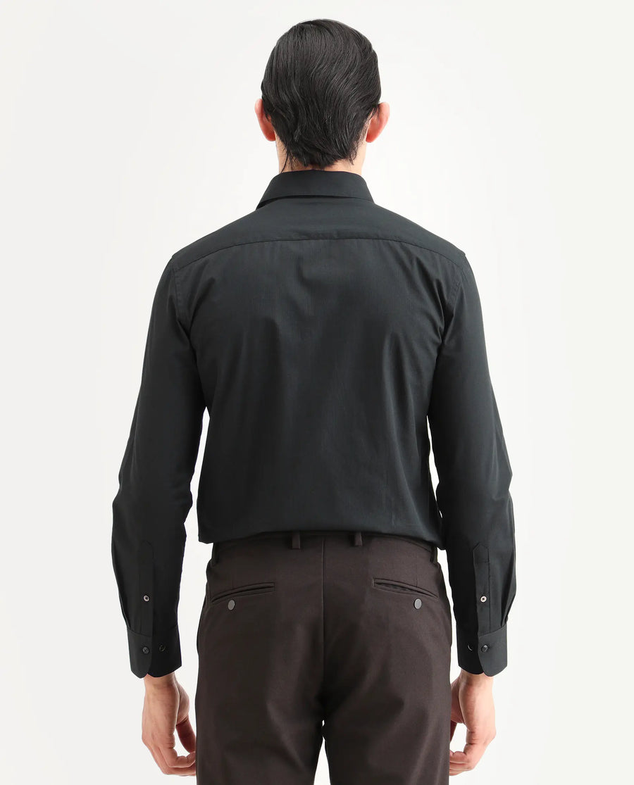 Rare Rabbit Men's Bains Black Cotton Fabric Full Sleeve Spread Collar Regular Fit Plain Shirt