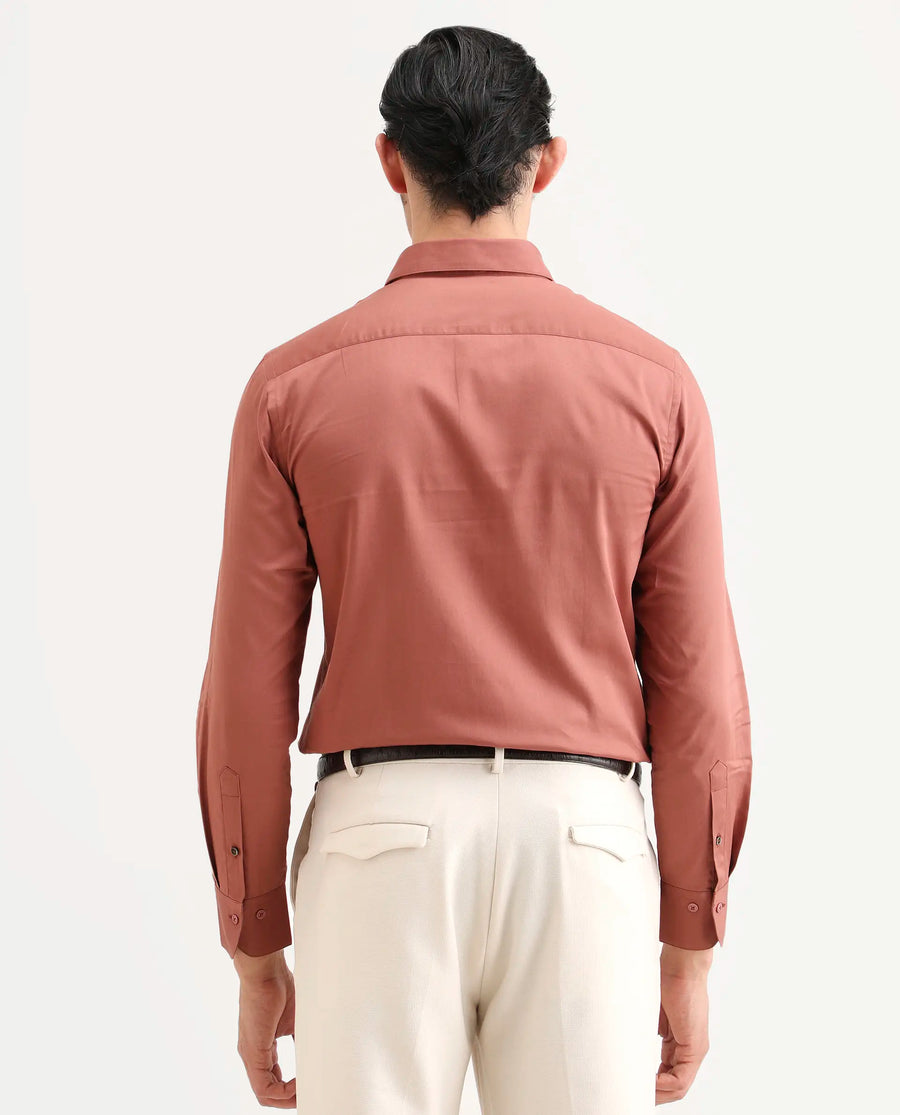 Rare Rabbit Men's Amask Dusky Rust Cotton Fabric Full Sleeve Spread Collar Regular Fit Plain Shirt