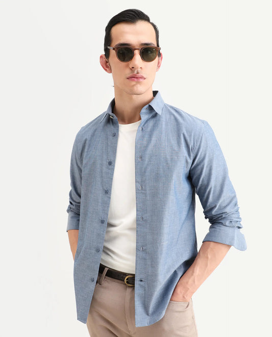 Rare Rabbit Men's Marth Dusky Grey Cotton Fabric Full Sleeve Spread Collar Regular Fit Plain Shirt
