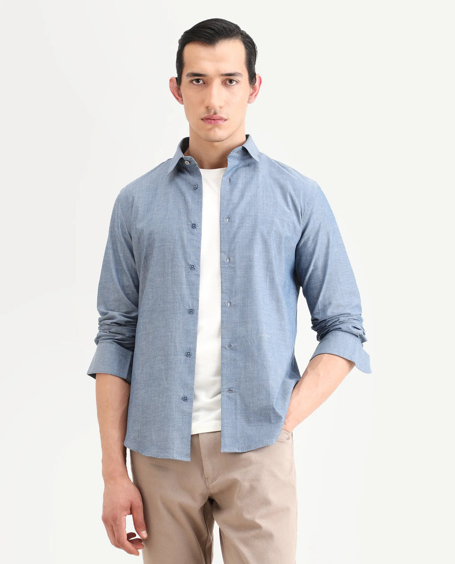 Rare Rabbit Men's Marth Dusky Grey Cotton Fabric Full Sleeve Spread Collar Regular Fit Plain Shirt