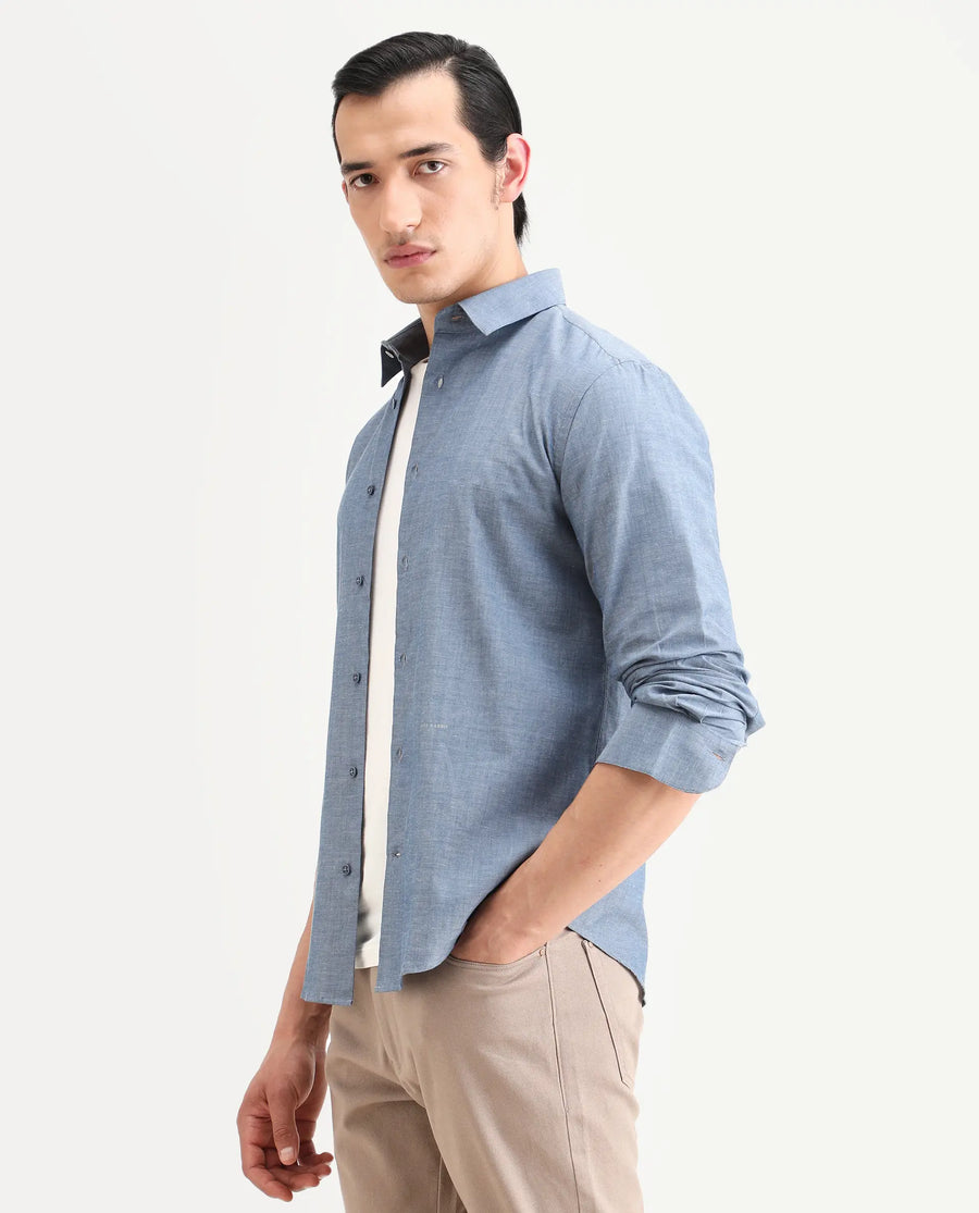 Rare Rabbit Men's Marth Dusky Grey Cotton Fabric Full Sleeve Spread Collar Regular Fit Plain Shirt