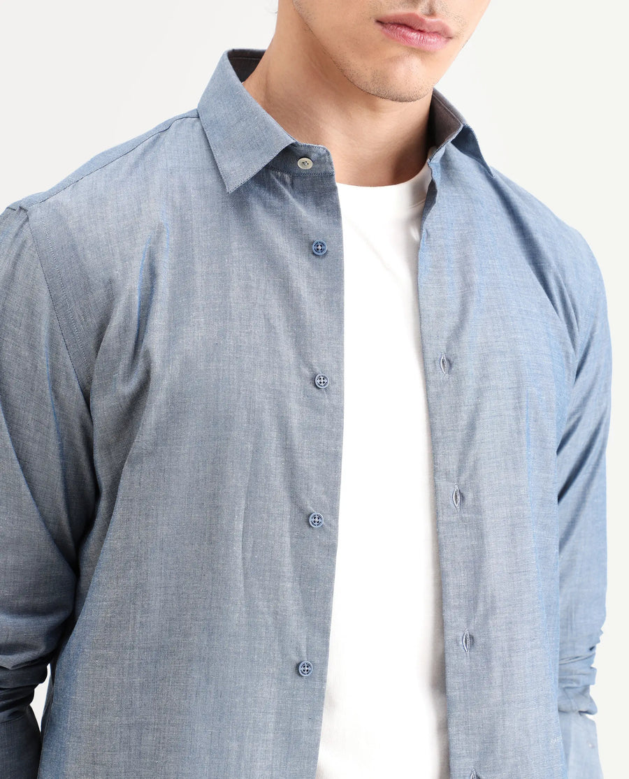 Rare Rabbit Men's Marth Dusky Grey Cotton Fabric Full Sleeve Spread Collar Regular Fit Plain Shirt