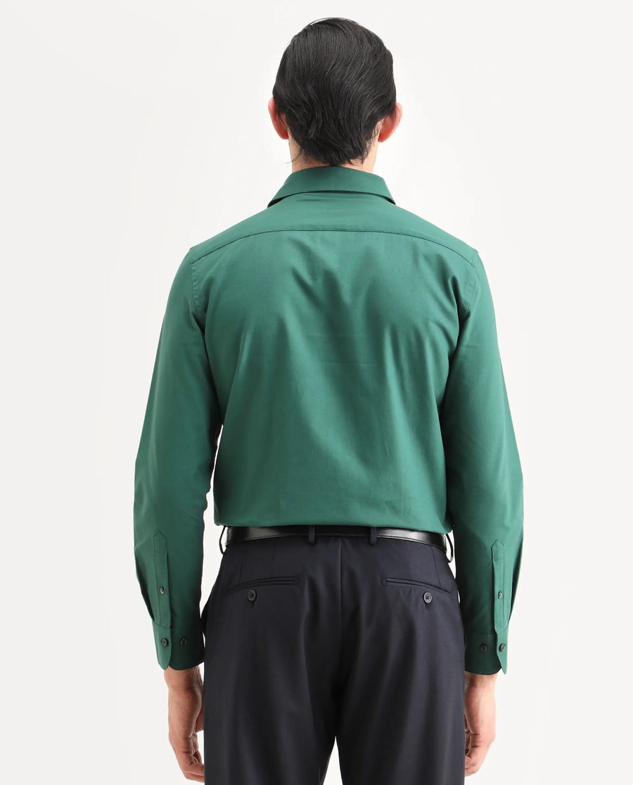 Rare Rabbit Men's Rath Dark Green Cotton Fabric Full Sleeve Spread Collar Regular Fit Plain Shirt