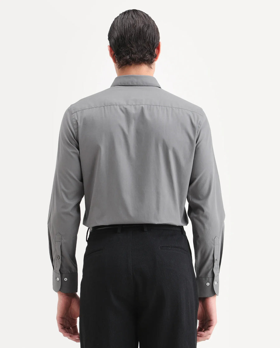 Rare Rabbit Men's Copz Dark Grey Cotton Fabric Full Sleeve Spread Collar Regular Fit Plain Shirt