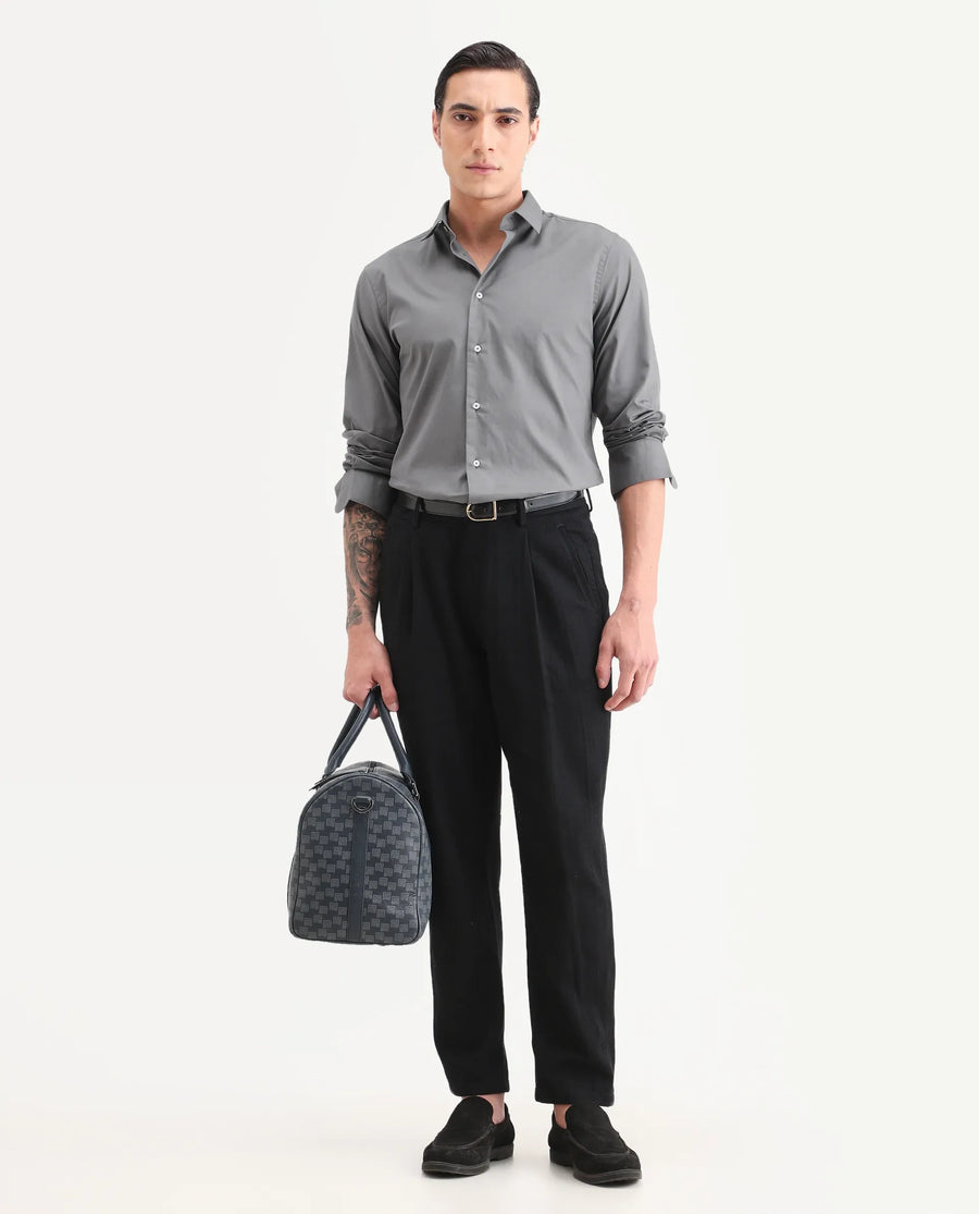 Rare Rabbit Men's Copz Dark Grey Cotton Fabric Full Sleeve Spread Collar Regular Fit Plain Shirt
