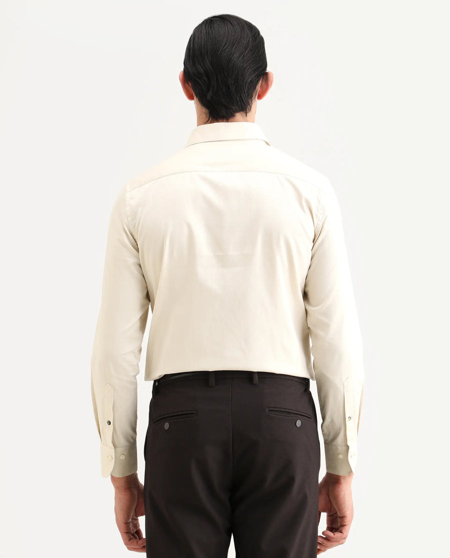 Rare Rabbit Men's Armeno Light Beige Cotton Fabric Full Sleeve Spread Collar Regular Fit Plain Shirt