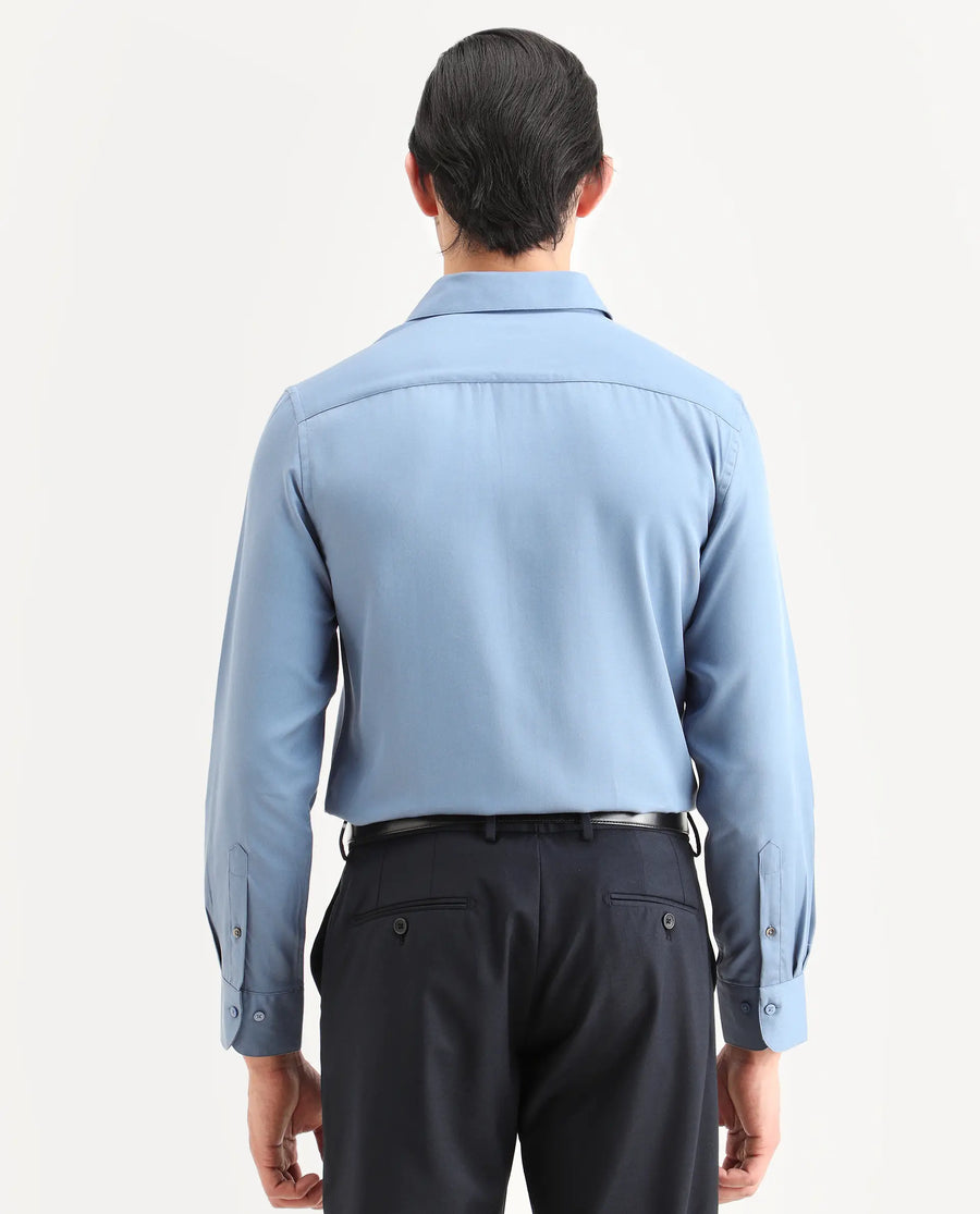 Rare Rabbit Men's Armenop Dusky Blue Tencel Fabric Full Sleeve Spread Collar Regular Fit Plain Shirt