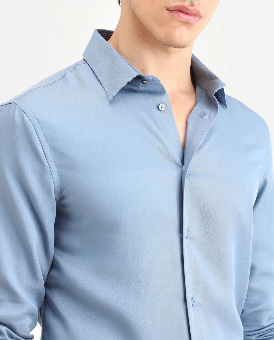 Rare Rabbit Men's Armenop Dusky Blue Tencel Fabric Full Sleeve Spread Collar Regular Fit Plain Shirt