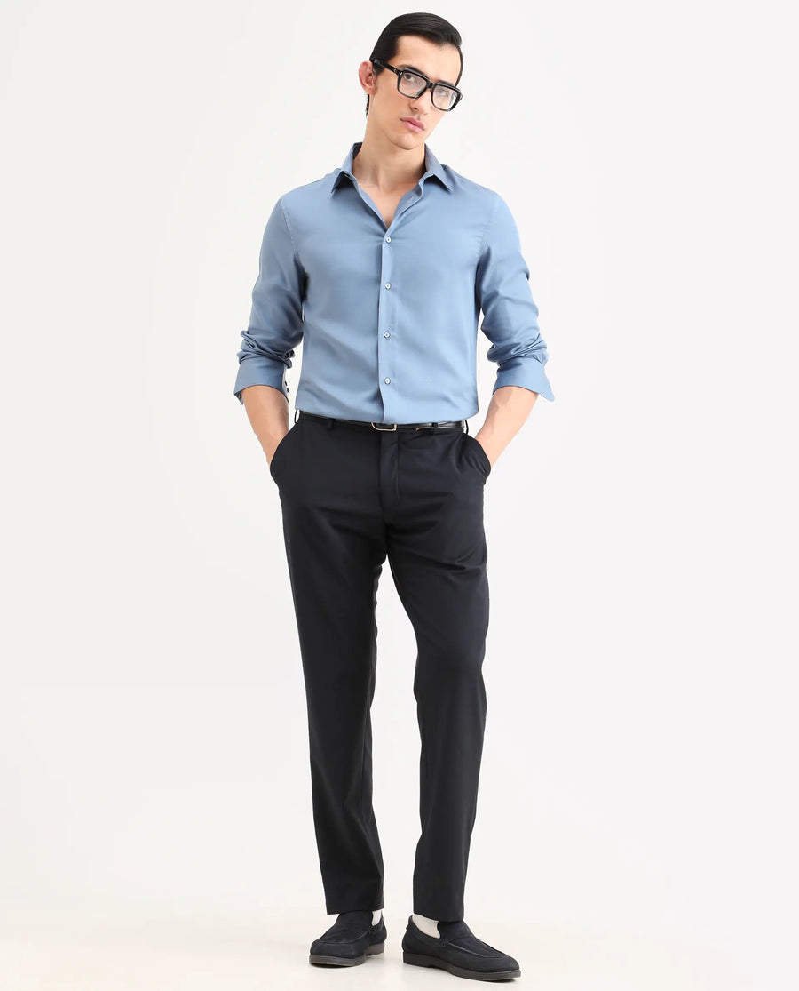 Rare Rabbit Men's Armenop Dusky Blue Tencel Fabric Full Sleeve Spread Collar Regular Fit Plain Shirt