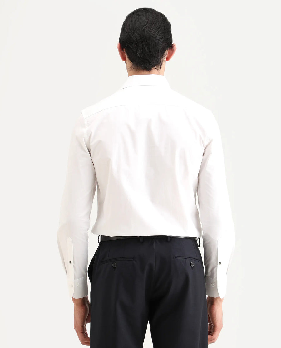 Rare Rabbit Men's Zazzle White Cotton Fabric Full Sleeve Spread Collar Regular Fit Plain Shirt