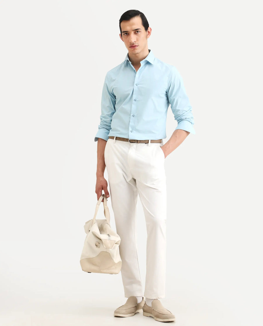Rare Rabbit Men's Zazzle Light Blue Cotton Fabric Full Sleeve Spread Collar Regular Fit Plain Shirt