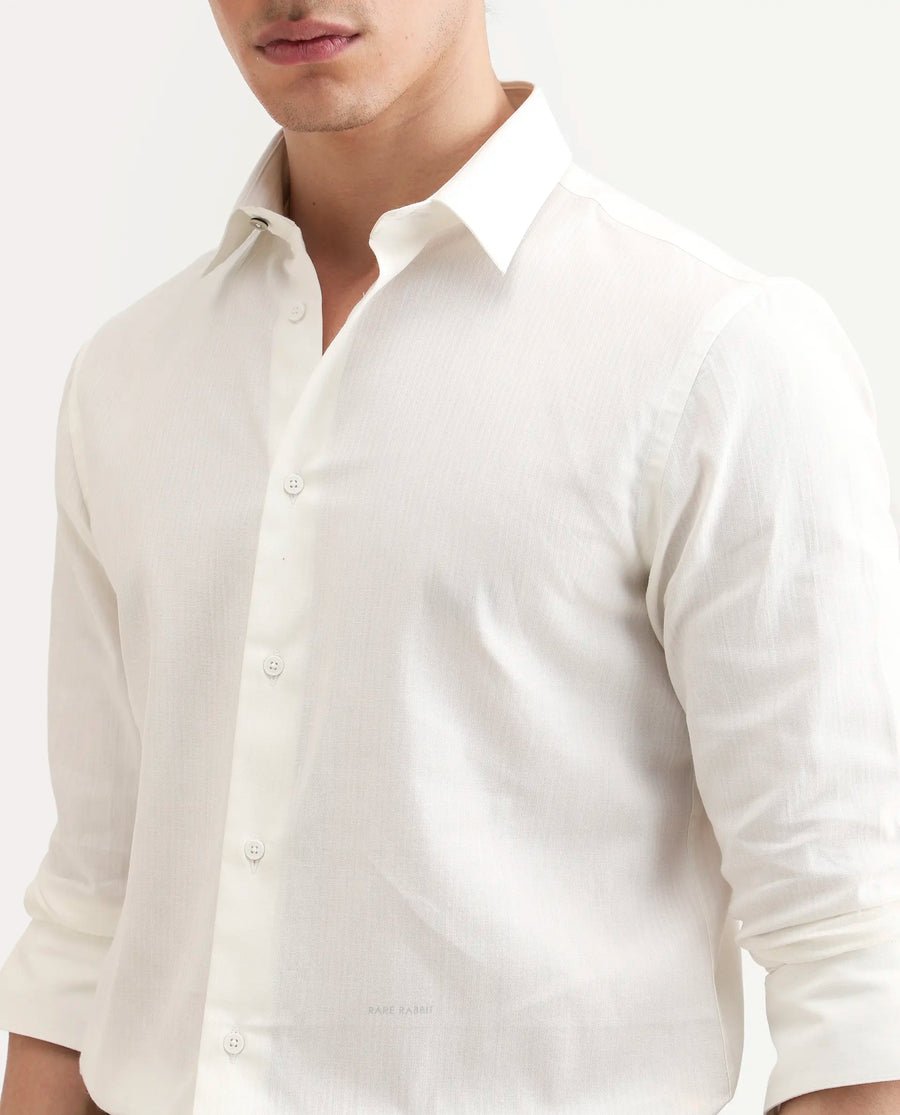 Rare Rabbit Men's Bellany White Cotton Fabric Full Sleeve Spread Collar Regular Fit Plain Shirt