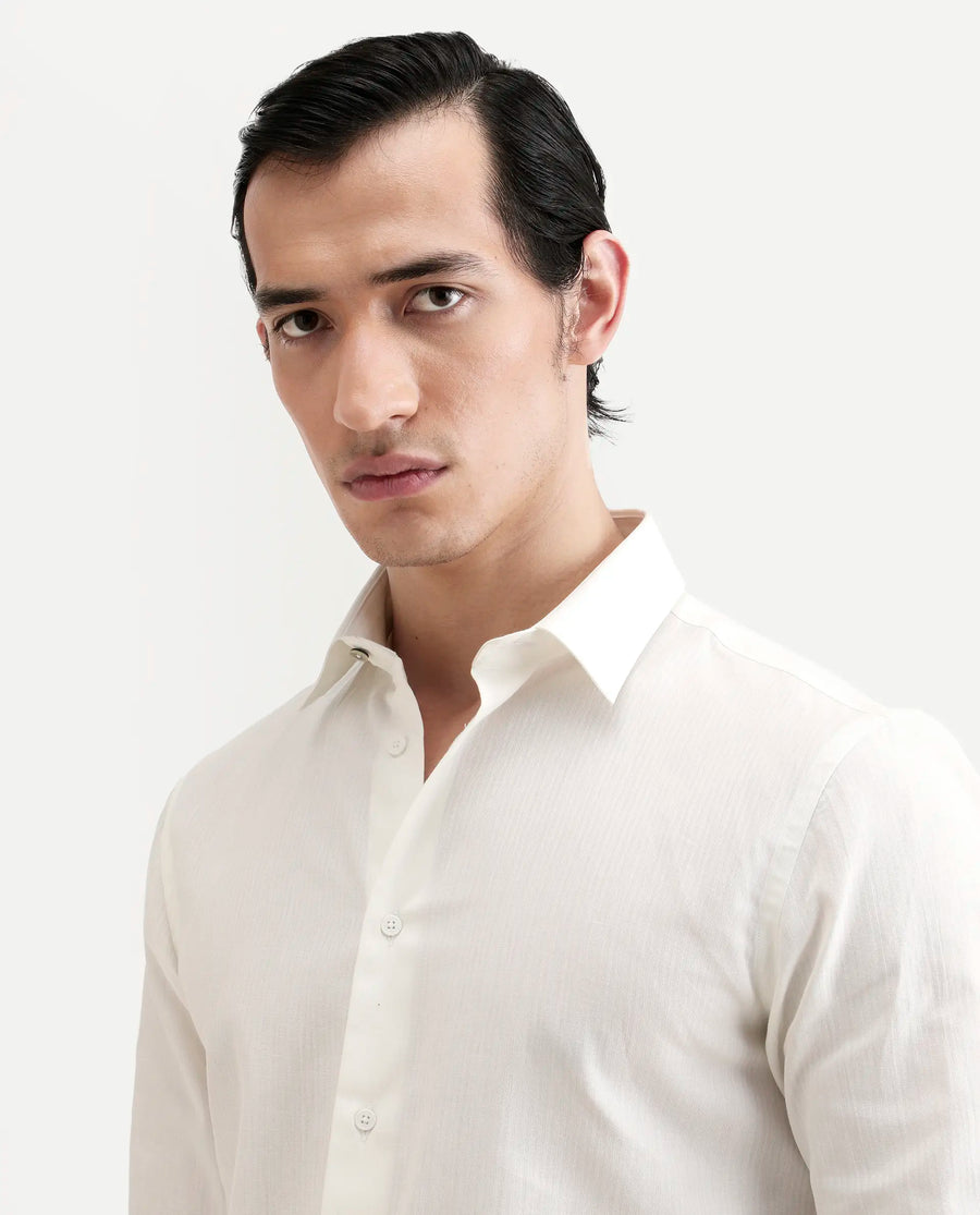 Rare Rabbit Men's Bellany White Cotton Fabric Full Sleeve Spread Collar Regular Fit Plain Shirt