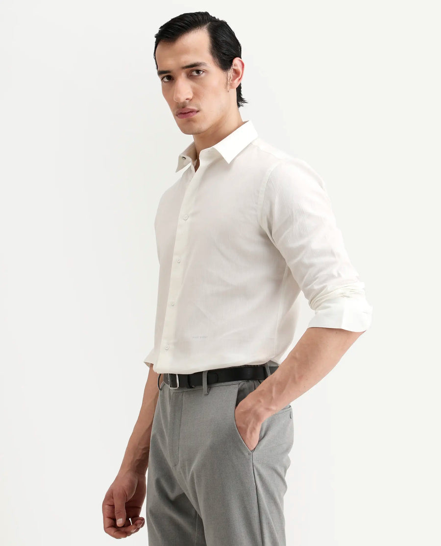 Rare Rabbit Men's Bellany White Cotton Fabric Full Sleeve Spread Collar Regular Fit Plain Shirt