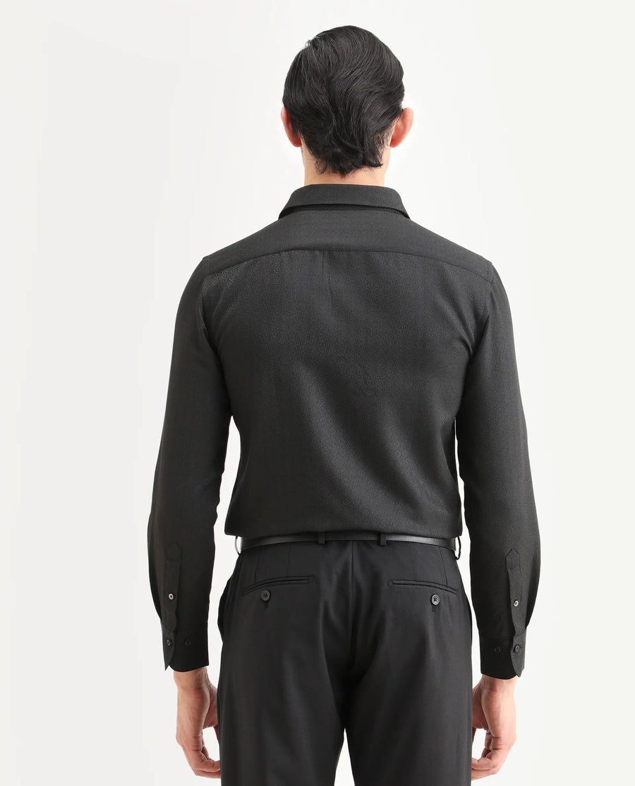 Rare Rabbit Men's Cherny Black Polyester Blend Fabric Full Sleeve Spread Collar Regular Fit Jcaquard Shirt