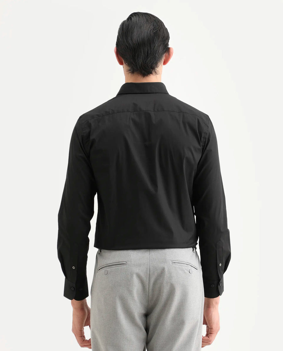 Rare Rabbit Men's Jewto Black Cotton Blend Fabric Full Sleeve Spread Collar Regular Fit Plain Shirt