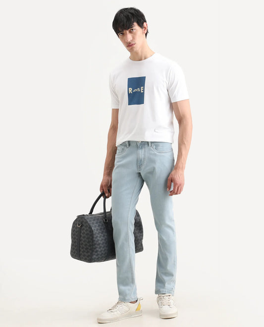 Rare Rabbit Men's Ankl Light Blue Cotton Blend Fabric Hawk Slim Plain Jeans