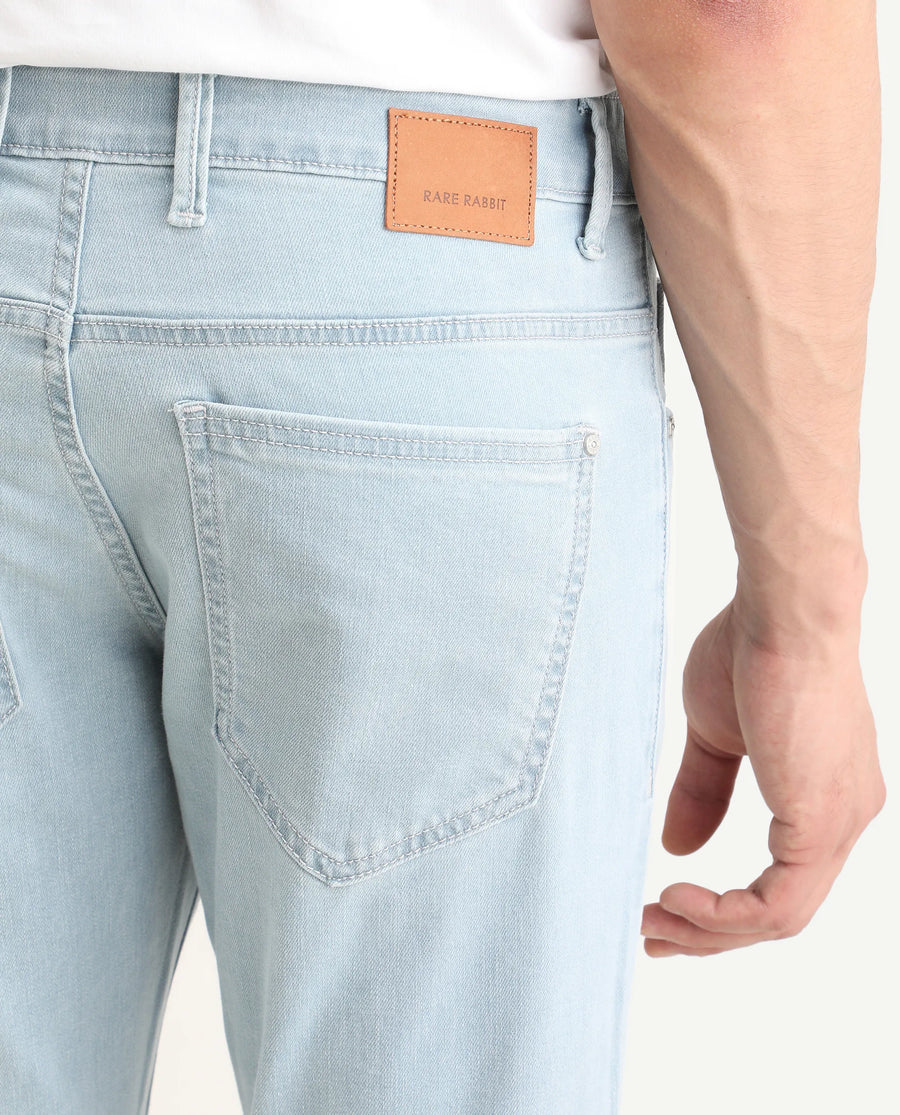 Rare Rabbit Men's Ankl Light Blue Cotton Blend Fabric Hawk Slim Plain Jeans