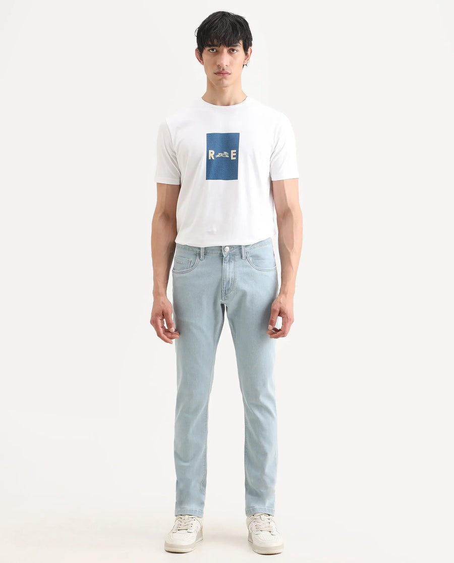 Rare Rabbit Men's Ankl Light Blue Cotton Blend Fabric Hawk Slim Plain Jeans