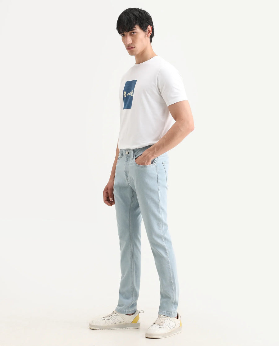 Rare Rabbit Men's Ankl Light Blue Cotton Blend Fabric Hawk Slim Plain Jeans