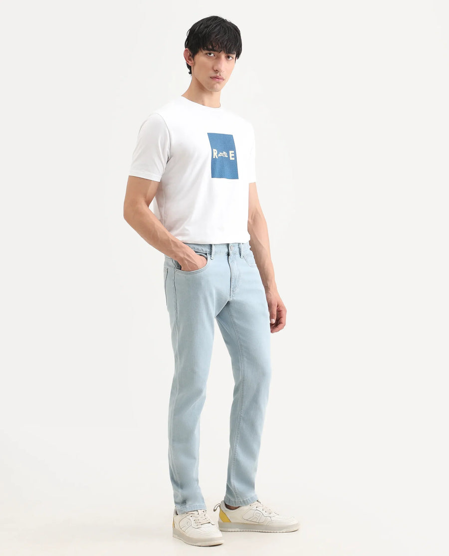 Rare Rabbit Men's Ankl Light Blue Cotton Blend Fabric Hawk Slim Plain Jeans