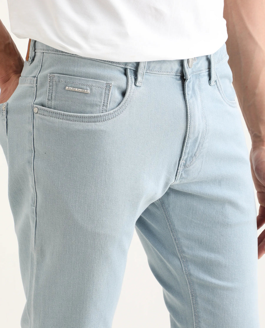 Rare Rabbit Men's Ankl Light Blue Cotton Blend Fabric Hawk Slim Plain Jeans