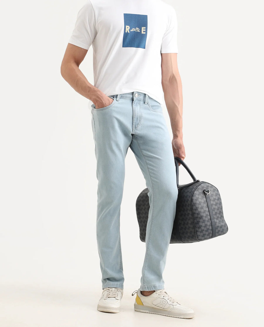Rare Rabbit Men's Ankl Light Blue Cotton Blend Fabric Hawk Slim Plain Jeans