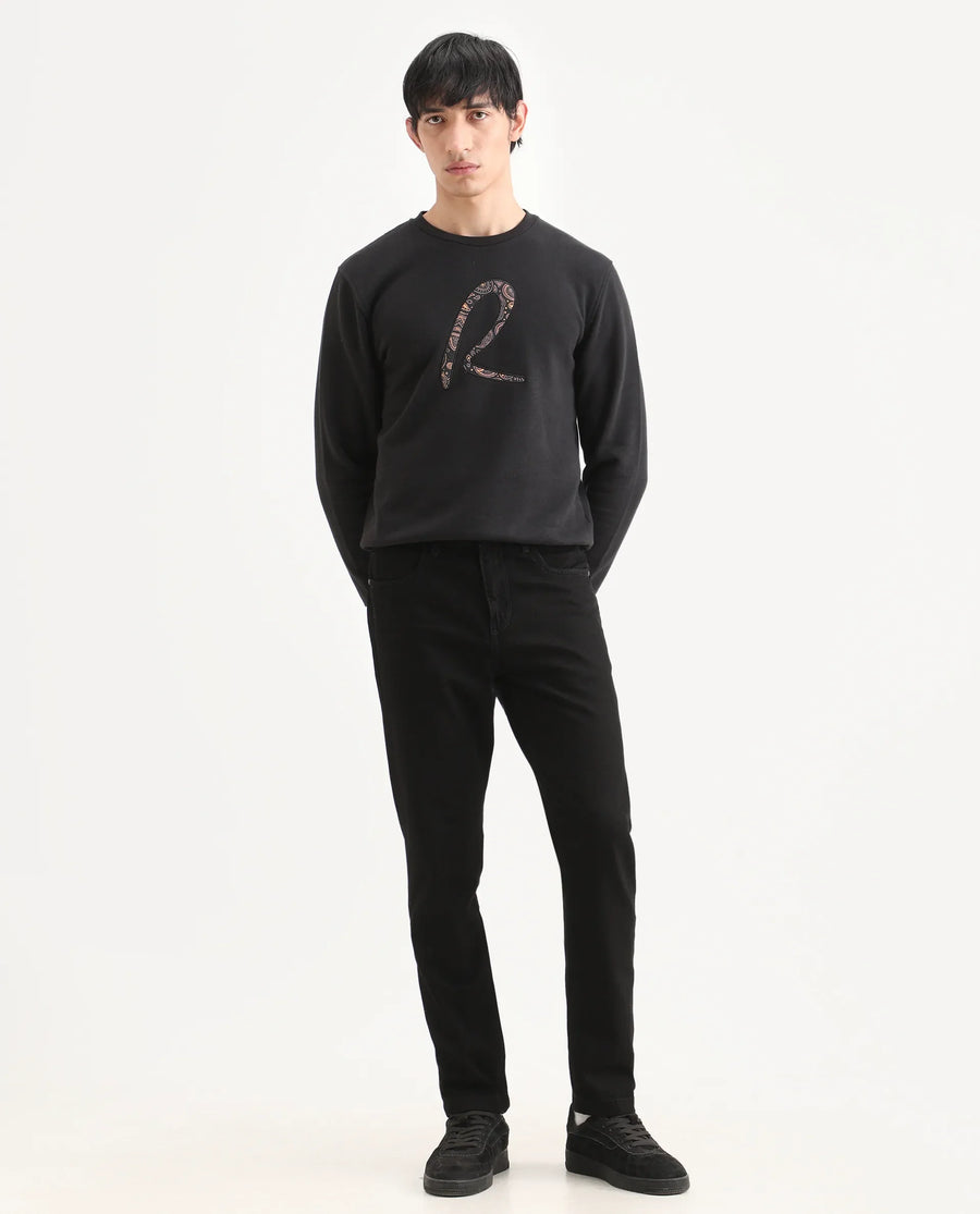 Rare Rabbit Men's Khal 26 Black Cotton Fabric Kurt Carrot Plain Jeans