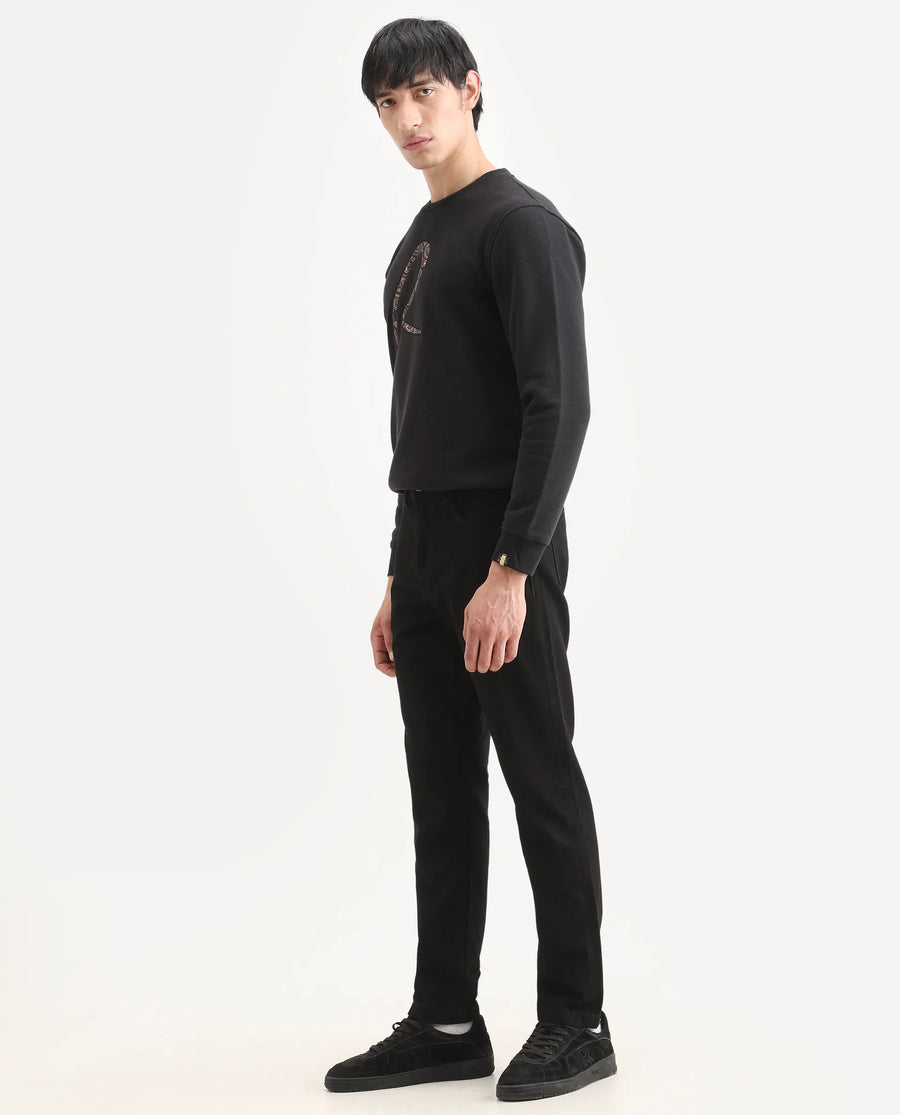 Rare Rabbit Men's Khal 26 Black Cotton Fabric Kurt Carrot Plain Jeans