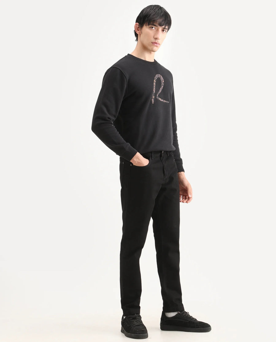 Rare Rabbit Men's Khal 26 Black Cotton Fabric Kurt Carrot Plain Jeans