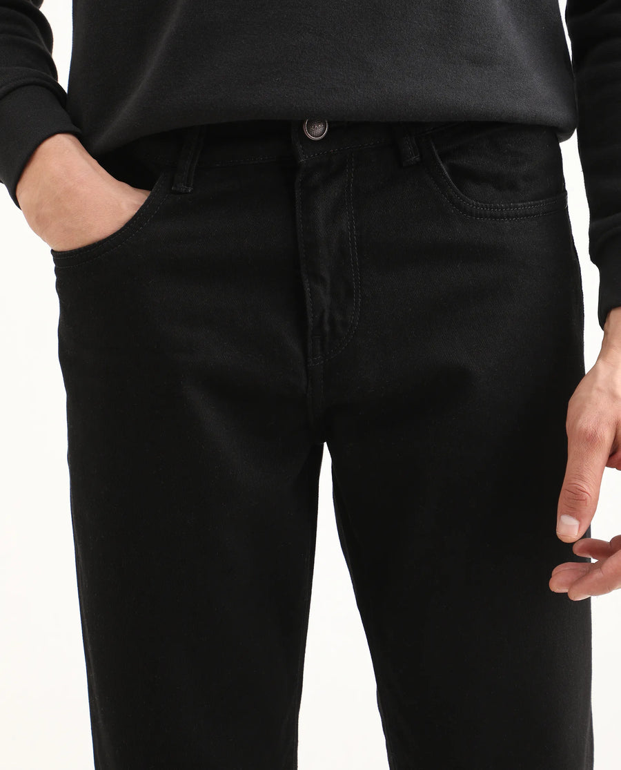 Rare Rabbit Men's Khal 26 Black Cotton Fabric Kurt Carrot Plain Jeans
