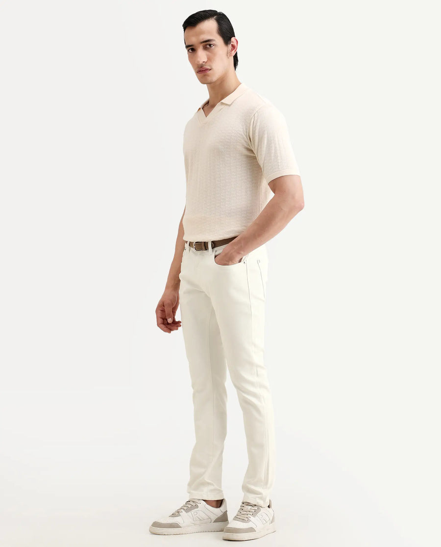Rare Rabbit Men's Korv 26 White Cotton Blend Fabric Hawk Slim Plain Jeans