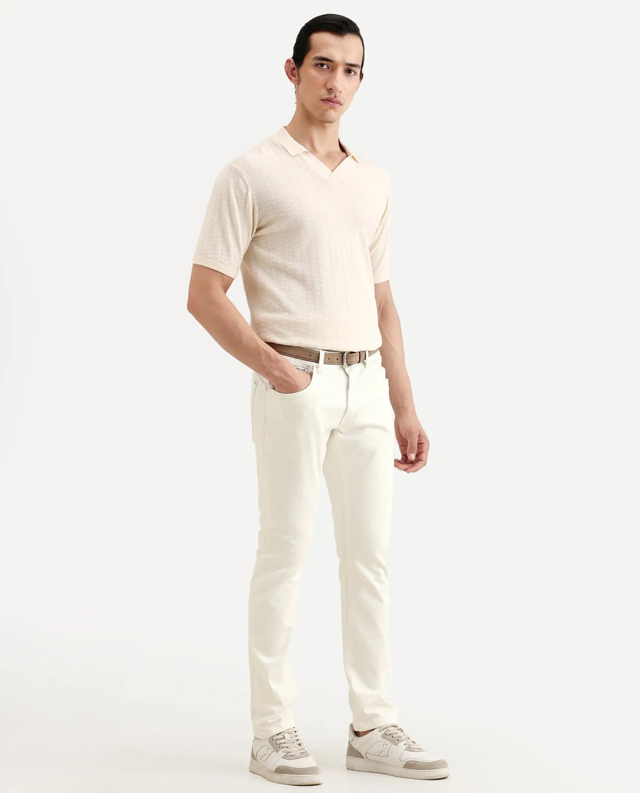 Rare Rabbit Men's Korv 26 White Cotton Blend Fabric Hawk Slim Plain Jeans