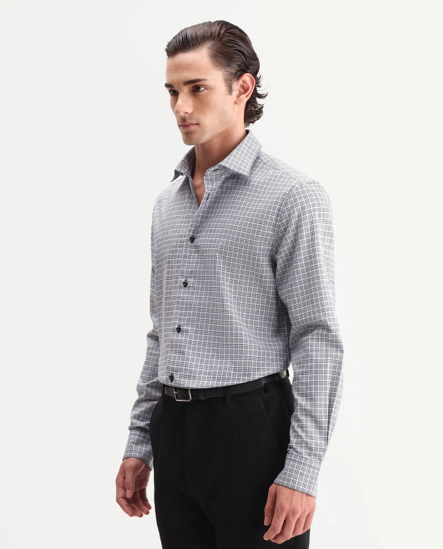 Rare Rabbit Men's Adel Navy Cotton Fabric Full Sleeve Spread Collar Button Regular Checked Shirt