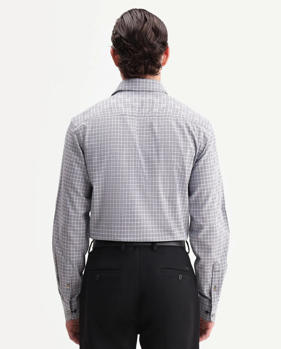 Rare Rabbit Men's Adel Navy Cotton Fabric Full Sleeve Spread Collar Button Regular Checked Shirt