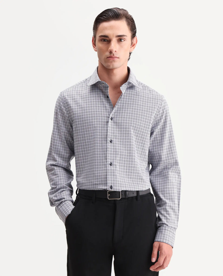 Rare Rabbit Men's Adel Navy Cotton Fabric Full Sleeve Spread Collar Button Regular Checked Shirt