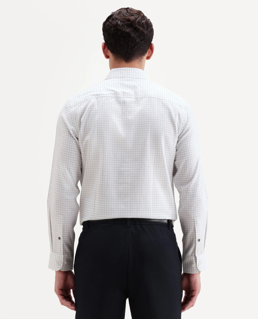 Rare Rabbit Men's Alic Light Navy Cotton Fabric Full Sleeve Spread Collar Regular Fit Checked Shirt
