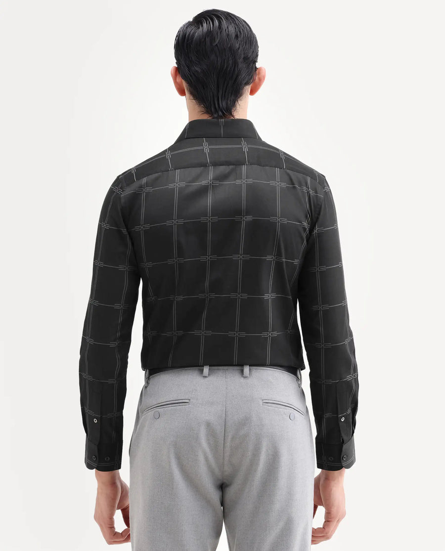 Rare Rabbit Men's Alte Black Cotton Fabric Full Sleeve Spread Collar Button Regular Checked Shirt