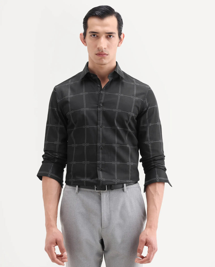 Rare Rabbit Men's Alte Black Cotton Fabric Full Sleeve Spread Collar Button Regular Checked Shirt