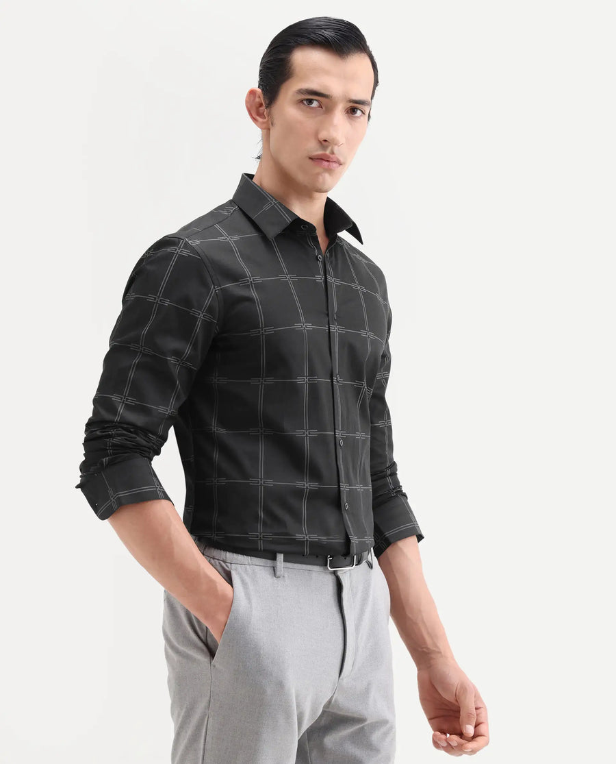 Rare Rabbit Men's Alte Black Cotton Fabric Full Sleeve Spread Collar Button Regular Checked Shirt