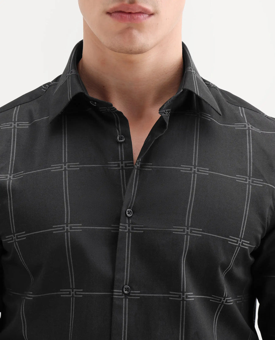 Rare Rabbit Men's Alte Black Cotton Fabric Full Sleeve Spread Collar Button Regular Checked Shirt